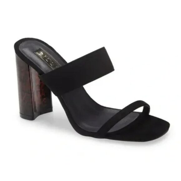 Billini Xena Black Suede Tortoise Block Heel Mule Slip On Sandals Sz 7 NEW - Picture 1 of 8